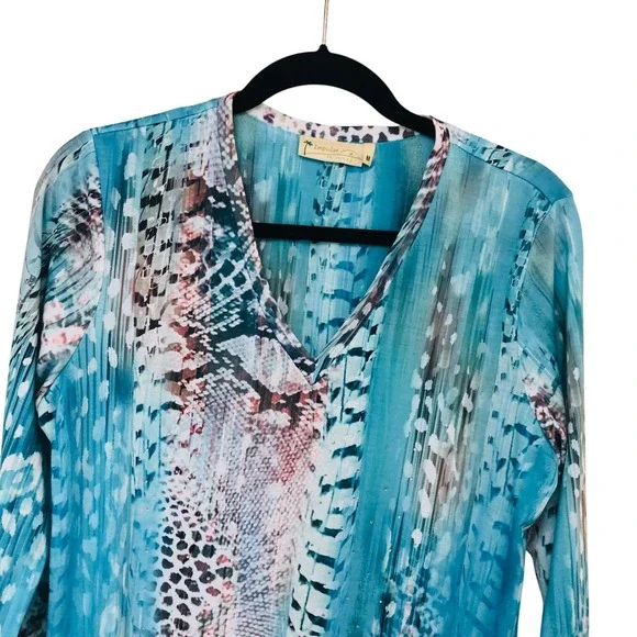 Impulse California Animal Print Rhinestone Tunic Dress Womens M Asymmetric BOHO - Picture 4 of 11